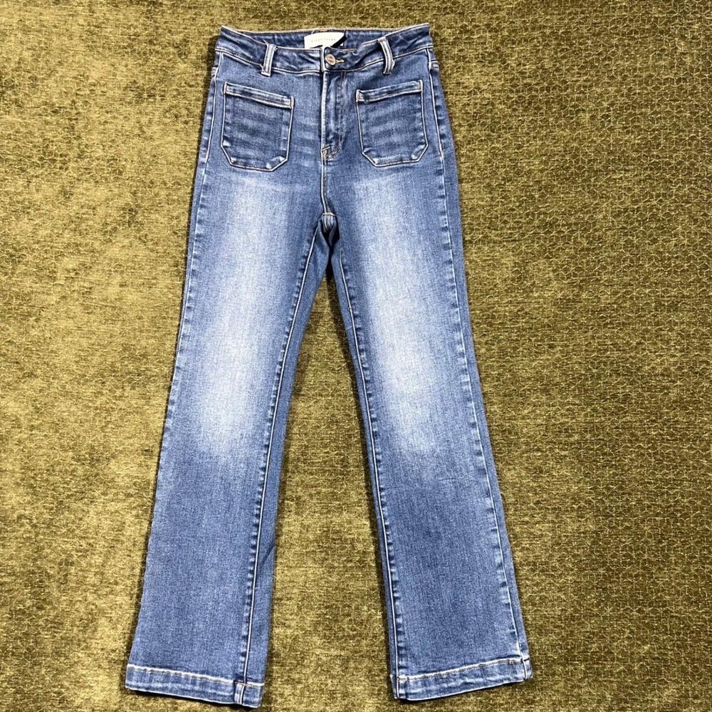 Risen Jeans Denim Pants Womens 3/26 Blue Straight Leg High Rise Patch Pockets
